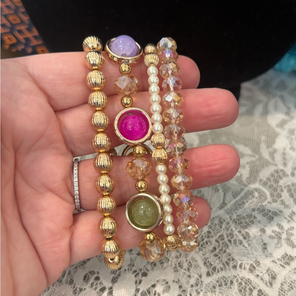 Gold and Multicolor Beaded Bracelet Set (4)